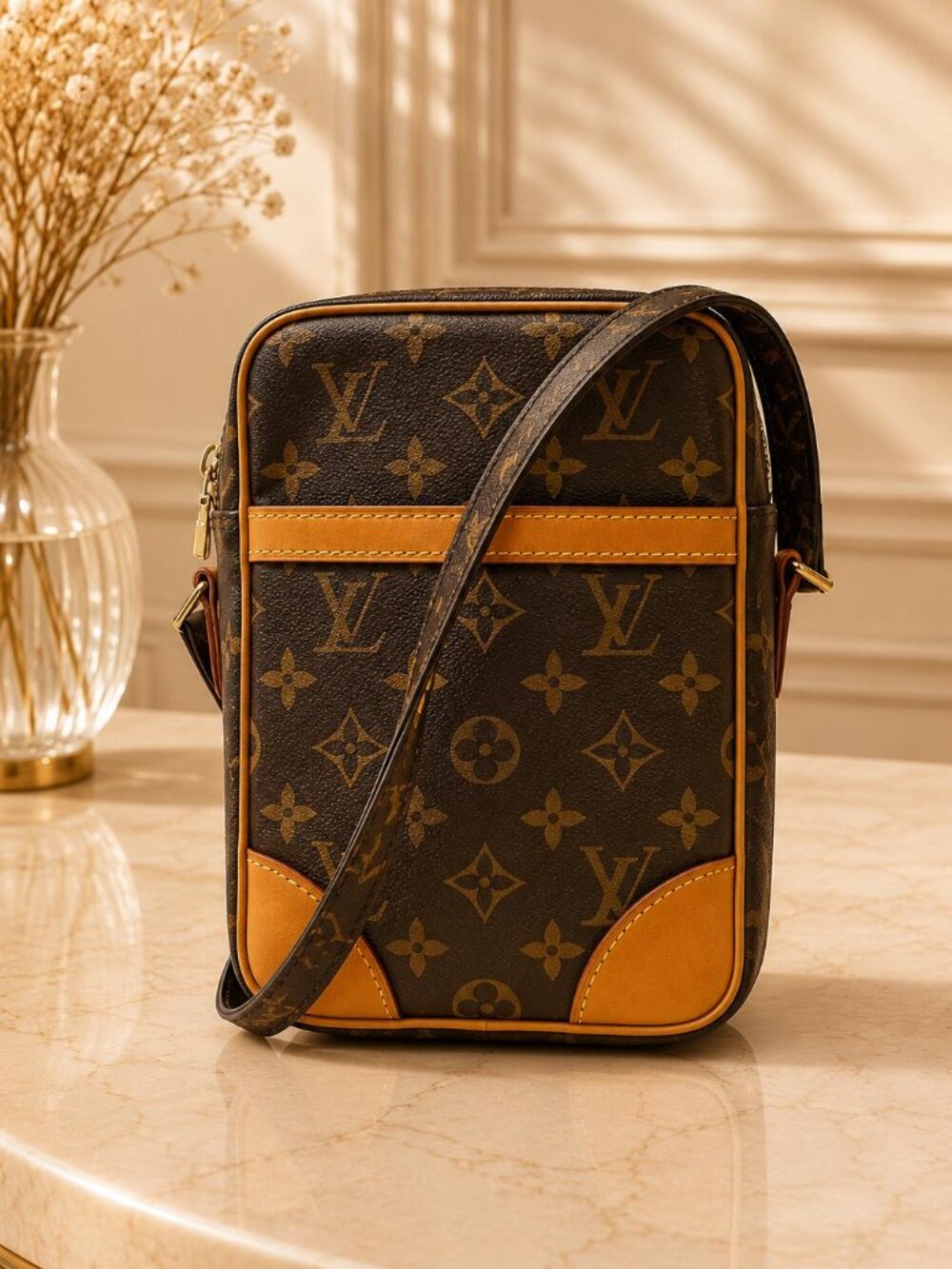 Authentic Louis Vuitton Danube Monogram Canvas Crossbody Messenger Bag